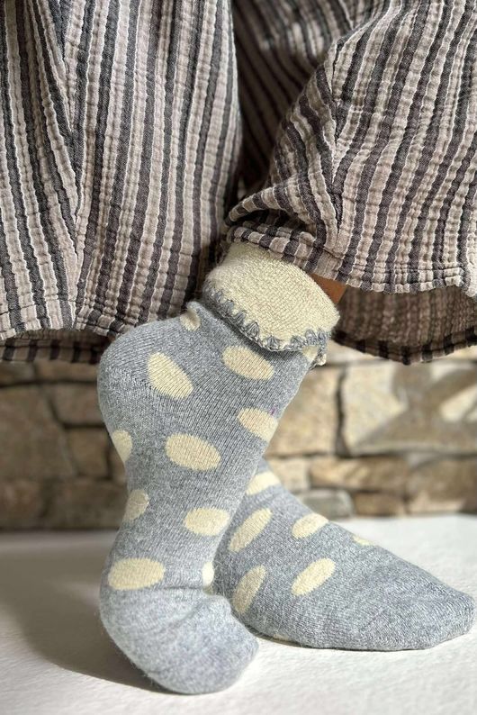 Laundry B Terry & Wool Luxury Socks Dotty Grey Stone